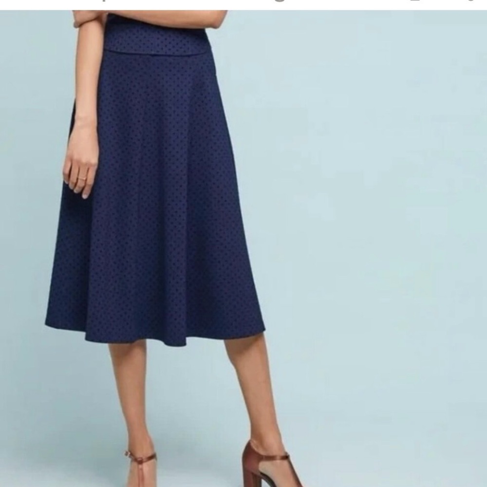Anthropologie Maeve Sevigny Elegant Navy Blue A-Line Skirt with dots NWT size 10